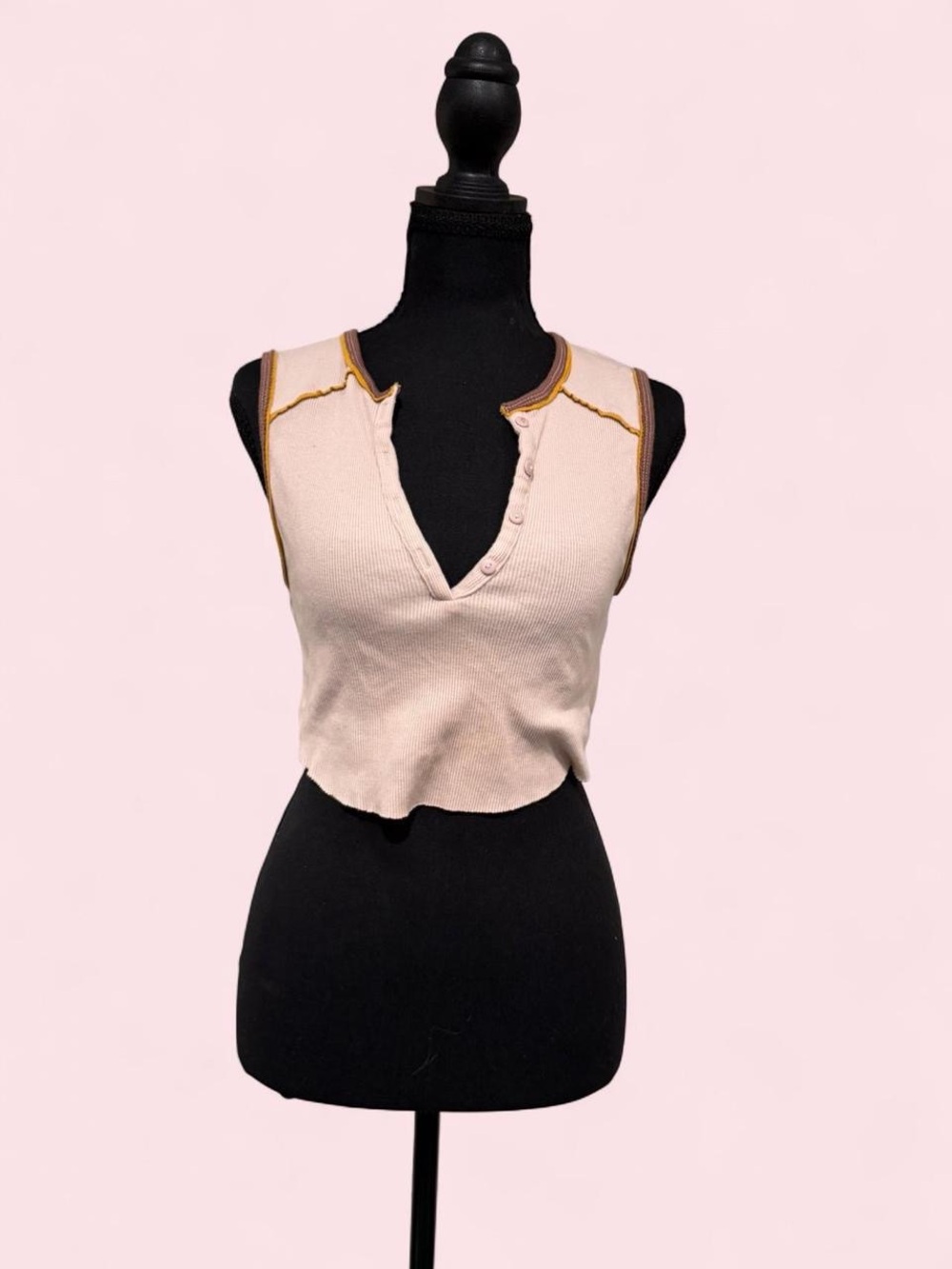 BDG Pink Ribbed V-Neck Cropped Tank